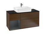 Villeroy und Boch Finion Waschtischunterschrank G162HGGN 120cm, Abdeckplatte black matt, Emotion, Regal links Midnight Blue Matt Lacquer, Walnut veneer