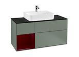 Villeroy und Boch Finion Waschtischunterschrank F162HBGM 120cm, Abdeckplatte black matt, Regal links Peony, Olive Matt Lacquer