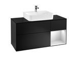 Villeroy und Boch Finion Waschtischunterschrank F172MTPD 120cm, Abdeckplatte black matt, Regal rechts White matt lacquer, Black matt lacquer