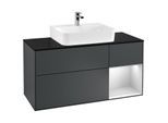 Villeroy und Boch Finion Waschtischunterschrank F172MTHG 120cm, Abdeckplatte black matt, Regal rechts White matt lacquer, Midnight Blue Matt Lacquer