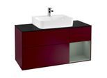 Villeroy und Boch Finion Waschtischunterschrank G172GMHB 120cm, Abdeckplatte black matt, Emotion, Regal rechts Olive Matt Lacquer, Peony Matt