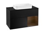 Villeroy und Boch Finion Waschtischunterschrank F252GNPD 100x60,3cm, Abdeckplatte black matt, Regal rechts Walnut veneer, Black matt lacquer