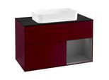 Villeroy und Boch Finion Waschtischunterschrank F252GKHB 100x60,3cm, Abdeckplatte black matt, Regal rechts Anthracite matt, Peony Matt