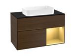 Villeroy und Boch Finion Waschtischunterschrank F252HFGN 100x60,3cm, Abdeckplatte black matt, Regal rechts Gold matt, Walnut veneer