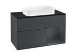 Villeroy und Boch Finion Waschtischunterschrank F252HGHG 100x60,3cm, Abdeckplatte black matt, Regal rechts Midnight Blue Matt Lacquer, Midnight Blue Matt Lacquer