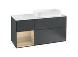 Villeroy und Boch Finion Waschtischunterschrank F271PCHG 120cm, Abdeckplatte white matt, Regal links Oak Veneer, Midnight Blue Matt Lacquer