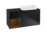 Villeroy und Boch Finion Waschtischunterschrank F272GNPD 120cm, Abdeckplatte black matt, Regal links Walnut veneer, Black matt lacquer