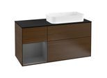 Villeroy und Boch Finion Waschtischunterschrank F272GKGN 120cm, Abdeckplatte black matt, Regal links Anthracite matt, Walnut veneer