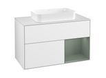 Villeroy und Boch Finion Waschtischunterschrank G251GMGF 100cm, Abdeckplatte white matt, Emotion, Regal rechts Olive Matt Lacquer, Glossy white lacquer