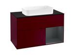 Villeroy und Boch Finion Waschtischunterschrank G252HGHB 100cm, Abdeckplatte black matt, Emotion, Regal rechts Midnight Blue Matt Lacquer, Peony Matt