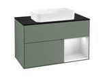 Villeroy und Boch Finion Waschtischunterschrank G252MTGM 100cm, Abdeckplatte black matt, Emotion, Regal rechts White matt lacquer, Olive Matt Lacquer