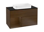 Villeroy und Boch Finion Waschtischunterschrank G242GNGN 100cm, Abdeckplatte black matt, Emotion, Regal links Walnut veneer, Walnut veneer