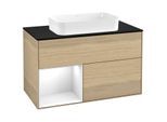 Villeroy und Boch Finion Waschtischunterschrank G242GFPC 100cm, Abdeckplatte black matt, Emotion, Regal links Glossy white lacquer, Oak Veneer