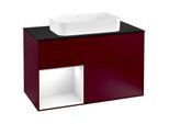 Villeroy und Boch Finion Waschtischunterschrank G242GFHB 100cm, Abdeckplatte black matt, Emotion, Regal links Glossy white lacquer, Peony Matt