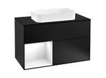 Villeroy und Boch Finion Waschtischunterschrank G242GFPD 100cm, Abdeckplatte black matt, Emotion, Regal links Glossy white lacquer, Black matt lacquer