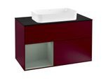 Villeroy und Boch Finion Waschtischunterschrank G242GMHB 100cm, Abdeckplatte black matt, Emotion, Regal links Olive Matt Lacquer, Peony Matt