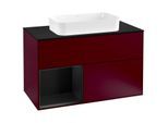 Villeroy und Boch Finion Waschtischunterschrank G242PDHB 100cm, Abdeckplatte black matt, Emotion, Regal links Black matt lacquer, Peony Matt