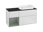 Villeroy und Boch Finion Waschtischunterschrank G272GMMT 120cm, Abdeckplatte black matt, Emotion, Regal links Olive Matt Lacquer, White matt lacquer