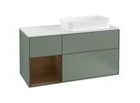 Villeroy und Boch Finion Waschtischunterschrank G271GNGM 120cm, Abdeckplatte white matt, Emotion, Regal links Walnut veneer, Olive Matt Lacquer