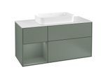 Villeroy und Boch Finion Waschtischunterschrank F291GMGM 120cm, Abdeckplatte white matt, Regal links Olive Matt Lacquer, Olive Matt Lacquer