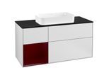Villeroy und Boch Finion Waschtischunterschrank F292HBMT 120cm, Abdeckplatte black matt, Regal links Peony, White matt lacquer