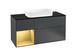 Villeroy und Boch Finion Waschtischunterschrank F292HFHG 120cm, Abdeckplatte black matt, Regal links Gold matt, Midnight Blue Matt Lacquer