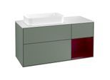 Villeroy und Boch Finion Waschtischunterschrank G281HBGM 120cm, Abdeckplatte white matt, Emotion, Regal rechts Peony, Olive Matt Lacquer