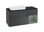 Villeroy und Boch Finion Waschtischunterschrank F282GMHG 120cm, Abdeckplatte black matt, Regal rechts Olive Matt Lacquer, Midnight Blue Matt Lacquer