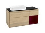 Villeroy und Boch Finion Waschtischunterschrank F282HBPC 120cm, Abdeckplatte black matt, Regal rechts Peony, Oak Veneer