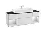 Villeroy und Boch Finion Waschtischunterschrank F212MTMT 160cm, Abdeckplatte black matt, Regale White matt lacquer, White matt lacquer