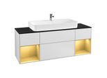 Villeroy und Boch Finion Waschtischunterschrank F212HFMT 160cm, Abdeckplatte black matt, Regale Gold matt lacquer, White matt lacquer