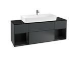 Villeroy und Boch Finion Waschtischunterschrank F212PDHG 160cm, Abdeckplatte black matt, Regale Black matt lacquer, Midnight Blue Matt Lacquer