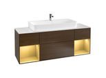 Villeroy und Boch Finion Waschtischunterschrank G211HFGN 160cm, Abdeckplatte white matt, Emotion, Regale Gold matt lacquer, Walnut veneer