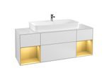 Villeroy und Boch Finion Waschtischunterschrank F211HFMT 160cm, Abdeckplatte white matt, Regale Gold matt lacquer, White matt lacquer
