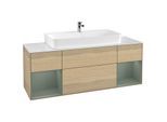 Villeroy und Boch Finion Waschtischunterschrank F211GMPC 160cm, Abdeckplatte white matt, Regale Olive matt lacquer, Oak Veneer