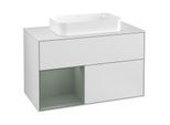 Villeroy und Boch Finion Waschtischunterschrank G241GMMT 100cm, Abdeckplatte white matt, Emotion, Regal links Olive Matt Lacquer, White matt lacquer