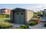 Gartenhaus WEKA "Killarney", grüngrau, anthrazit, ohne Fußboden, ohne Dacheindeckung, Massivholz, Gartenhäuser, Gartenhaus, Doppeltür, 1/4 verglast, inkl. Rhombusvordach