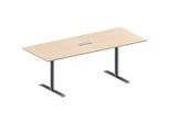 Schäfer Shop Genius Konferenztisch MODENA FLEX, 3-fach Anschluss, Rechteck, T-Fuss Rundrohr, B 2000 x T 800 x H 650-850 mm, Ahorn/weissalu