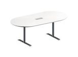 Schäfer Shop Genius Konferenztisch MODENA FLEX, 3-fach Anschluss, Oval, T-Fuss Rundrohr, B 2000 x T 1000 x H 650-850 mm, weiss/weissalu