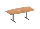 Schäfer Shop Genius Konferenztisch MODENA FLEX, 3-fach Anschluss, Boot, T-Fuss Rechteckrohr, B 2000 x H 650-850 mm, Buche/weissalu