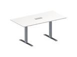 Schäfer Shop Genius Konferenztisch MODENA FLEX, 3-fach Anschluss, Rechteck, T-Fuss Rechteckrohr, B 1600 x T 800 x H 650-850 mm, weiss/weissalu