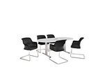 Schäfer Shop Select Besprechungstisch Planova Basic, mit Tischanschlussfeld, Oval, T-Fuss, B 2000 x T 1000 x H 717 mm, lichtgrau/weissaluminium RAL 9006