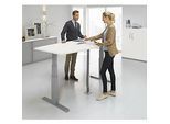Schäfer Shop Select Besprechungstisch ERGO-T, mit Anschluss, elektrisch höhenverstellbar, Boot, T-Fuss, B 2000 x H 640-1300 mm, weiss/weissalu