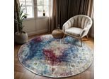 Muratap Picasso heriz vintage rond vloerkleed multi / blauw laagpolig- 300