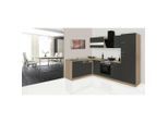Respekta , Grau, Eichefarben , Glas, Holzwerkstoff , 2 Schublade(n),1 Schublade(n) Schubladen , seitenverkehrt montierbar, nur wie online abgebildet bestellbar , A , 280x172 cm , Made in Germany , links aufbaubar, rechts aufbaubar , Küche, Küchenblöcke, Eckküchenblöcke