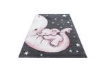 Ayyildiz , Grau, Weiß, Pink , Textil , Elefant , rechteckig , 120x170 cm , Oeko-Tex® Standard 100 , für Fußbodenheizung geeignet, schmutzabweisend, für Hausstauballergiker geeignet, lichtunempfindlich, antistatisch, pflegeleicht, strapazierfähig, leicht zusammenrollbar , Teppiche & Böden, Teppiche, Kinderteppiche