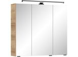 Spiegelschrank SAPHIR "Quickset 700, 2 Türen, 60cm breit, LED-Aufsatzleuchte", riviera eiche quer nachbildung, B:75cm H:70cm T:20cm, Schränke, Spiegelschrank