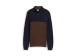 TOM TAILOR Herren Troyer Strickpullover mit Strukturmix, blau, Colour Blocking, Gr. M