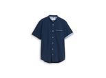TOM TAILOR Herren Regular Fit Kurzarmhemd mit Stehkragen, blau, Meliert, Gr. M