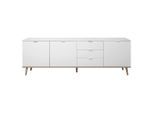 Mid.you , Weiß, Sonoma Eiche , Holzwerkstoff , Esche , vollmassiv , 2 Fächer , 3 Schublade(n) Schubladen , 200x68x40 cm , Kleinmöbel, Kommoden, Sideboards